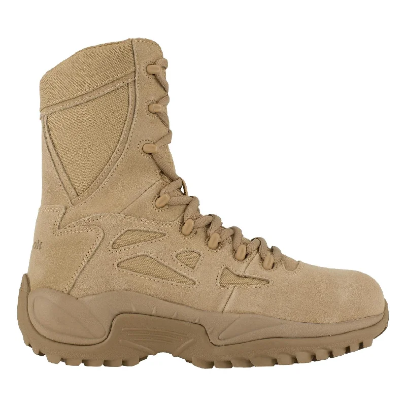 Men's work & safety boots with a durable rubber outsole for traction on rough terrainWomen's Rapid Response Rb 8 Inch Composite-Toe Military Work Boot Desert Tan