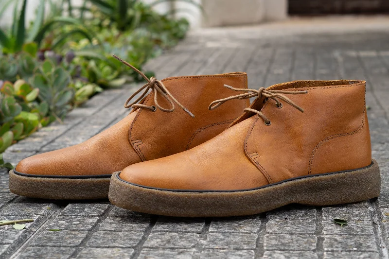 Men's waxed cotton chukka boots with a water - resistant finishPlaytime by Hutton Cognac Leaf Limited Edition Deadstock 'Sprint Run' Men's waxed cotton chukka boots with a water - resistant finishPlaytime by Hutton Cognac Leaf Limited Edition Deadstock 'Sprint Run'