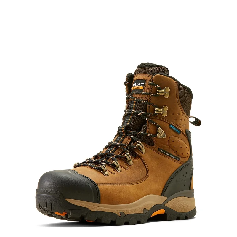 Men's high - ankle support work & safety boots for construction sitesEndeavor 8 inch Carbon-Toe Waterproof Insulated Work Boot Dusted Brown