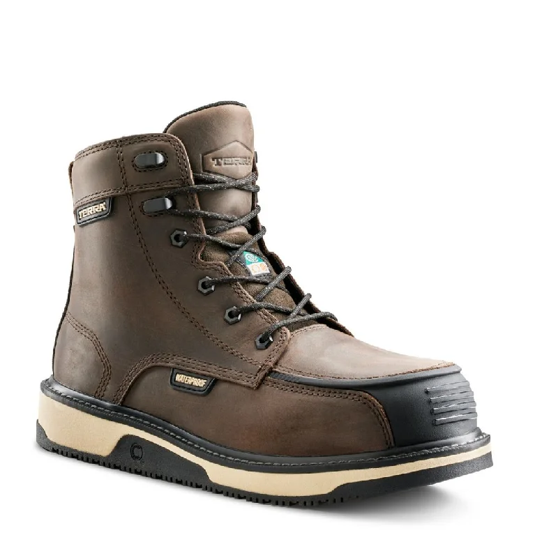 Men's work & safety boots with a toe cap made of aluminum alloyTerra Ironstone Men's 6" Waterproof Composite Toe Work Boot 839GDB - Brown
