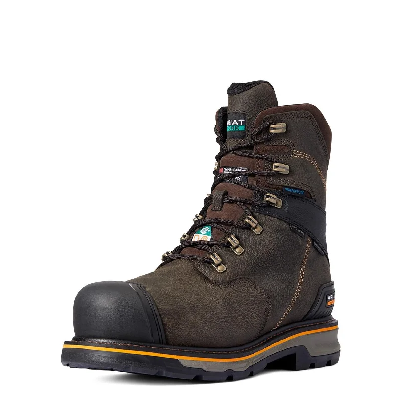 Men's work & safety boots with a durable rubber outsole for traction on rough terrainStump Jumper CSA Glacier Grip 8 Inch Composite-Toe Waterproof 600g Work Boot Iron Coffee