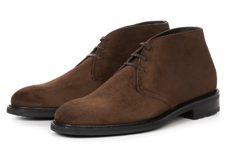 Men's adjustable strap chukka boots for a customized fitThe Agnelli Chukka Boot - Brown Suede Men's adjustable strap chukka boots for a customized fitThe Agnelli Chukka Boot - Brown Suede