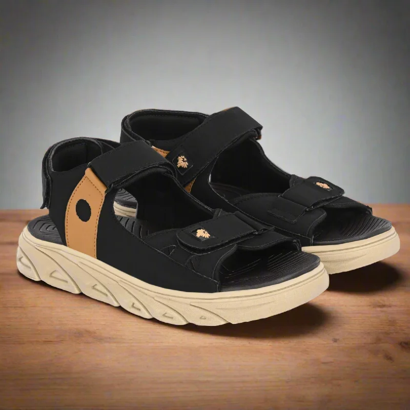 Men's sandals with a cushioned footbedAttitudist Unisex Handcrafted Tan Strap Black Casual Sandal Men's sandals with a cushioned footbedAttitudist Unisex Handcrafted Tan Strap Black Casual Sandal