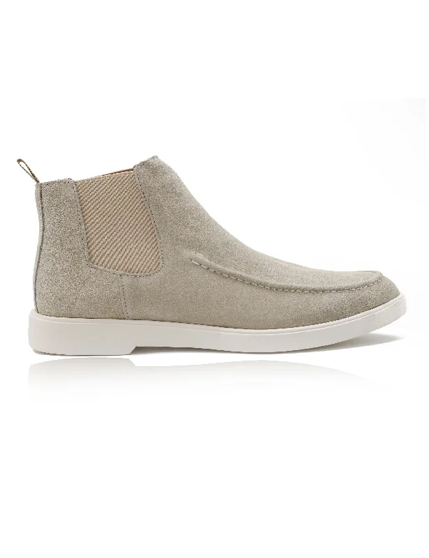 Beige Suede Chelsea Boots Low Top