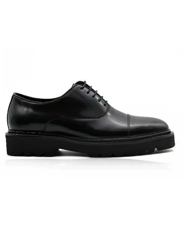 BLACK POLISHED LEATHER OXFORD SHOES – LUG SOLE