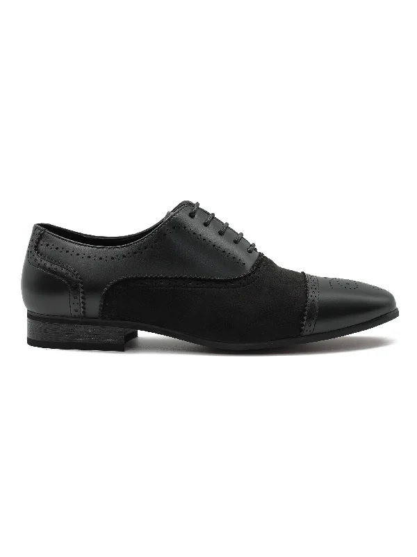 BROGUE - BLACK SUEDE & LEATHER OXFORD LACE UP