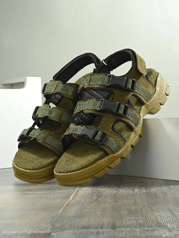 Men's sandals with a decorative buckle or charmBUCIK Men's Leather Slip-On Sandal