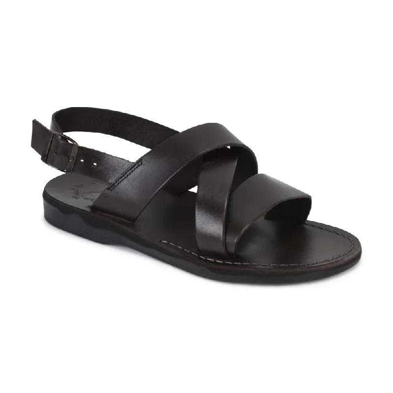 Elisha - Leather Three Strap Sandal | Brown