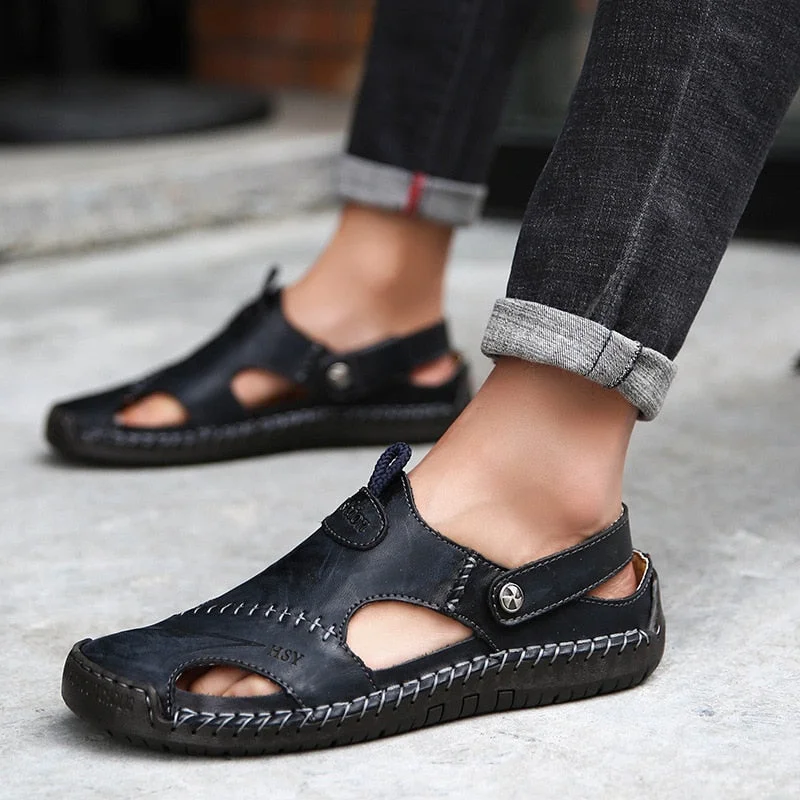 Genuine Leather Slippers Fashionable Outdoor Beach Summer Sandals for Men