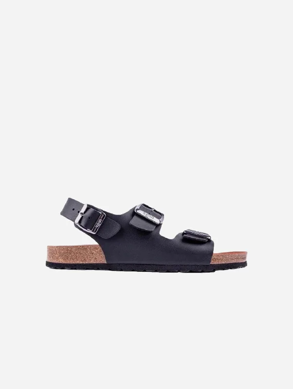 Men's sandals with a decorative buckle or charmLima Men's Vegan Footbed Sandals | Black Men's sandals with a decorative buckle or charmLima Men's Vegan Footbed Sandals | Black
