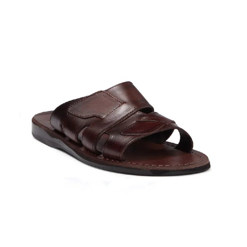 Mateo - Leather Open Toe Slide Sandal | Brown