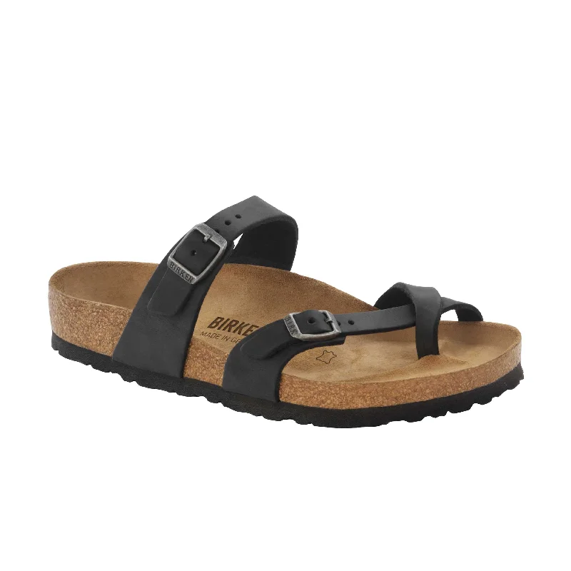 Men's sandals with a decorative buckle or charmMayari Black Oiled Leather