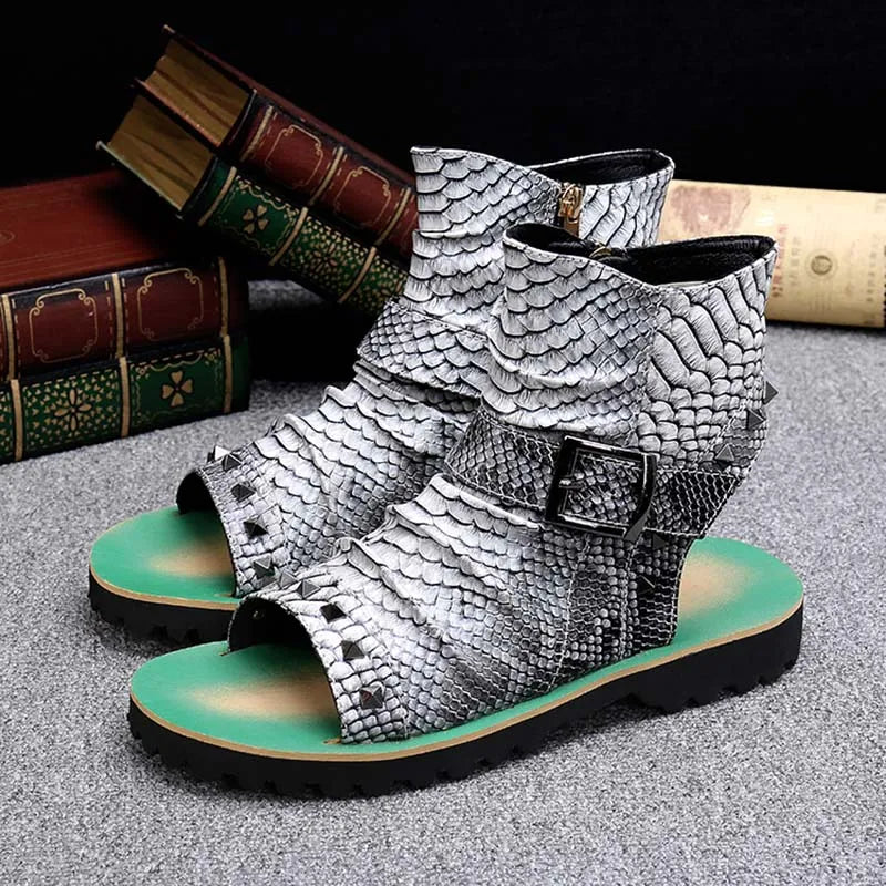 Men's Summer Style Leather Punk Rivets Open Toe Ankle Gladiator Sandals