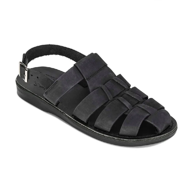 Michael - Closed Toe Leather Fisherman Sandal | Black Nubuck