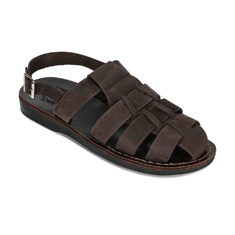 Michael - Closed Toe Leather Fisherman Sandal | Brown Nubuck