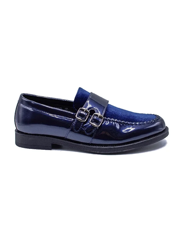 NAVY PATENT SHINY DOUBLE MONK SHOES