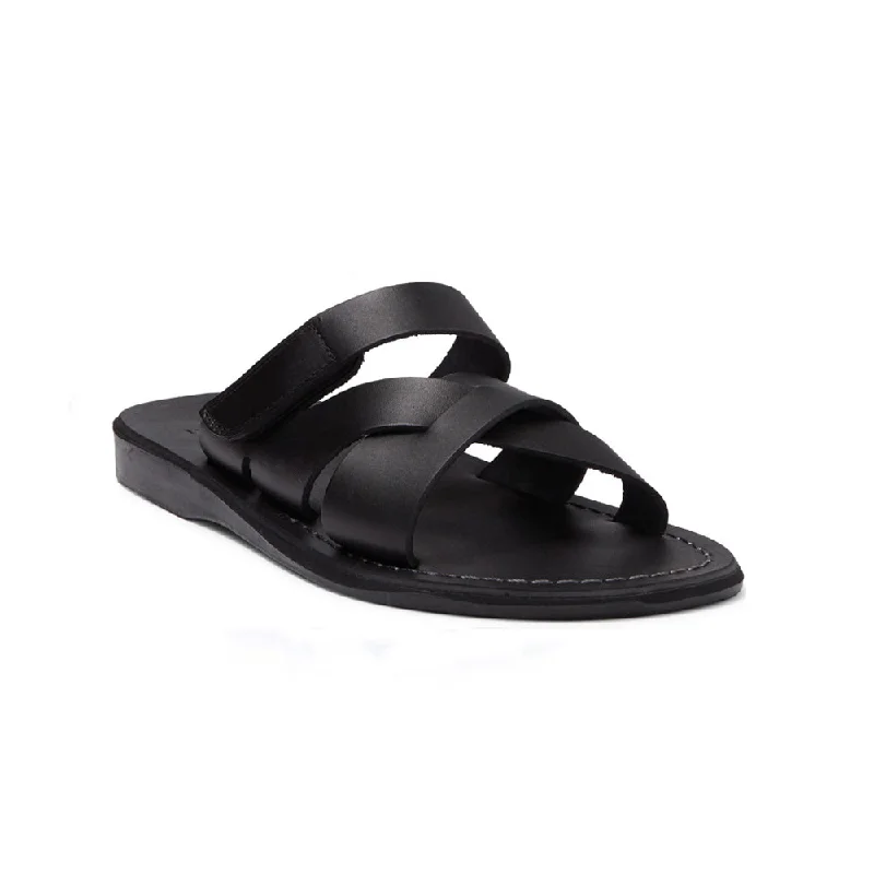 Philip - Leather Woven Strap Sandal | Black