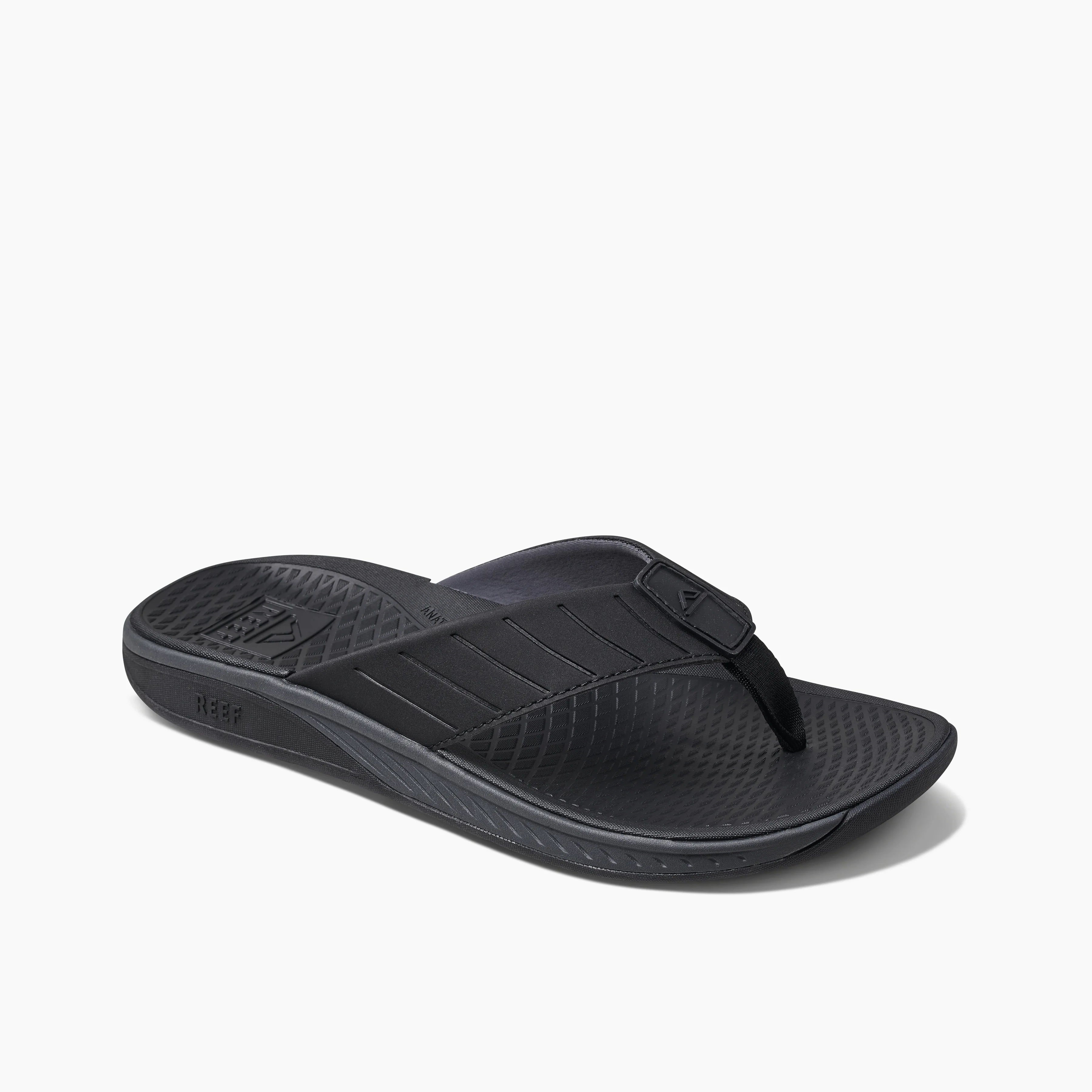 Men's sandals with a perforated leather upper for ventilationReef Men's The Deckhand - Stormy Black Men's sandals with a perforated leather upper for ventilationReef Men's The Deckhand - Stormy Black