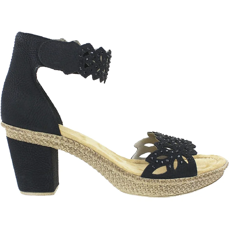 Men's sandals with a padded heelWomen's Rieker 66555-01 Rabea 55 Black Synthetic