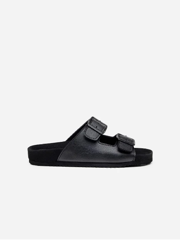 Men's sandals with a rubber sole for tractionTruda Unisex Vegan Leather Two-Strap Sandals | Black Men's sandals with a rubber sole for tractionTruda Unisex Vegan Leather Two-Strap Sandals | Black
