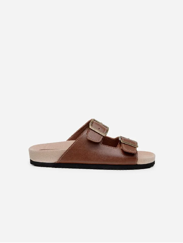 Men's sandals with a decorative buckle or charmTruda Unisex Vegan Leather Two-Strap Sandals | Chestnut Brown Men's sandals with a decorative buckle or charmTruda Unisex Vegan Leather Two-Strap Sandals | Chestnut Brown