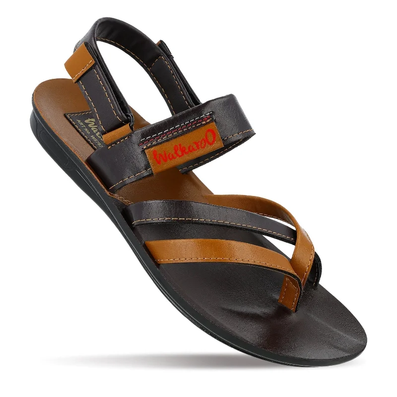 Men's sandals with a perforated leather upper for ventilationWalkaroo Men Strappy Slide Sandals - W5767 Brown Men's sandals with a perforated leather upper for ventilationWalkaroo Men Strappy Slide Sandals - W5767 Brown