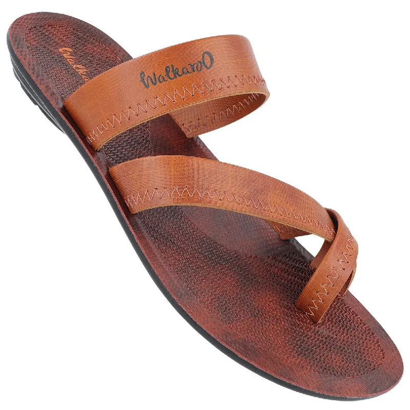Men's sandals with a toe post designMen's Cross Strap Slide Sandals  - WG5340 Tan