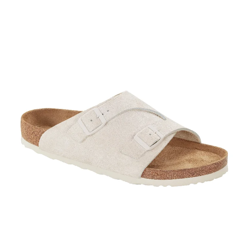 Men's sandals with a wide strap for supportZurich Antique White Suede Leather
