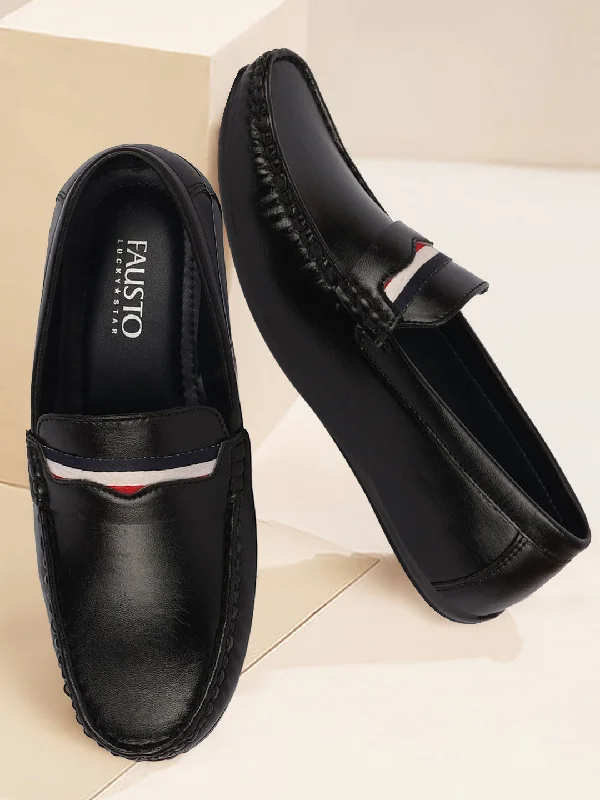 Men's loafers with a leather lacing systemBasics Men Black Colored Stripe Design Casual Slip On Loafers and Moccasin Shoes Men's loafers with a leather lacing systemBasics Men Black Colored Stripe Design Casual Slip On Loafers and Moccasin Shoes