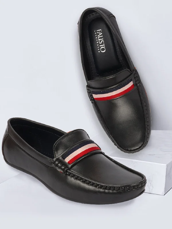 Men's loafers with a memory foam insoleBasics Men Grey Colored Stripe Design Side Stitched Casual Slip On Loafers and Moccasin Shoes