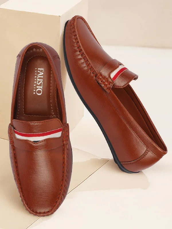 Men's loafers with a cushioned footbedBasics Men Tan Colored Stripe Design Casual Slip On Loafers and Moccasin Shoes Men's loafers with a cushioned footbedBasics Men Tan Colored Stripe Design Casual Slip On Loafers and Moccasin Shoes