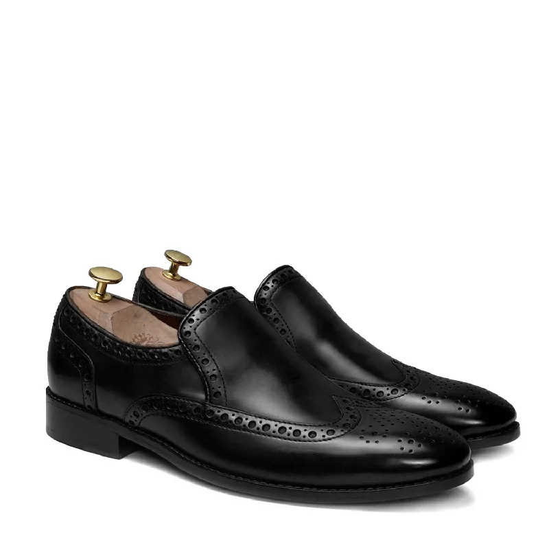 Men's loafers with a leather lining for comfortBlack Formal Slip-On Shoe with Punching Brogue Design Men's loafers with a leather lining for comfortBlack Formal Slip-On Shoe with Punching Brogue Design