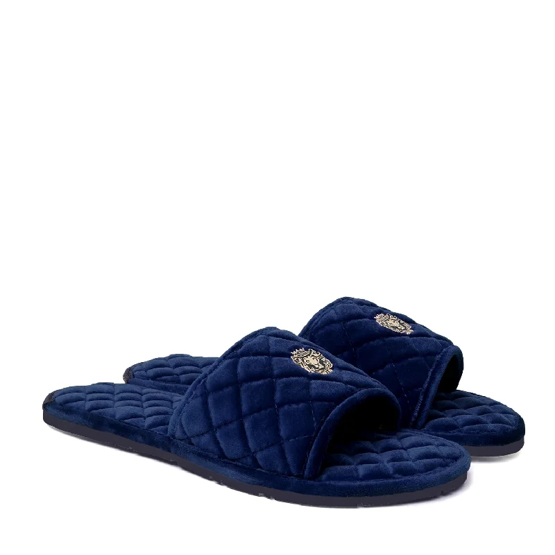 Super Soft Slide-in Slippers in Blue Italian Velvet