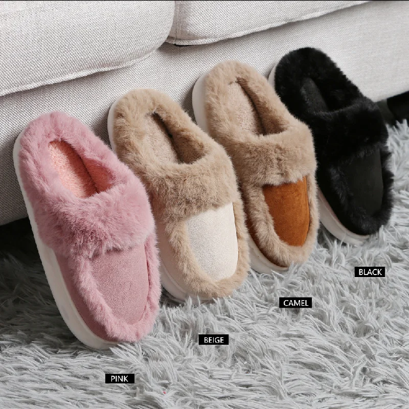 Faux Fur Suede Fuzzy Warm Slippers  Pack of 6 Pairs