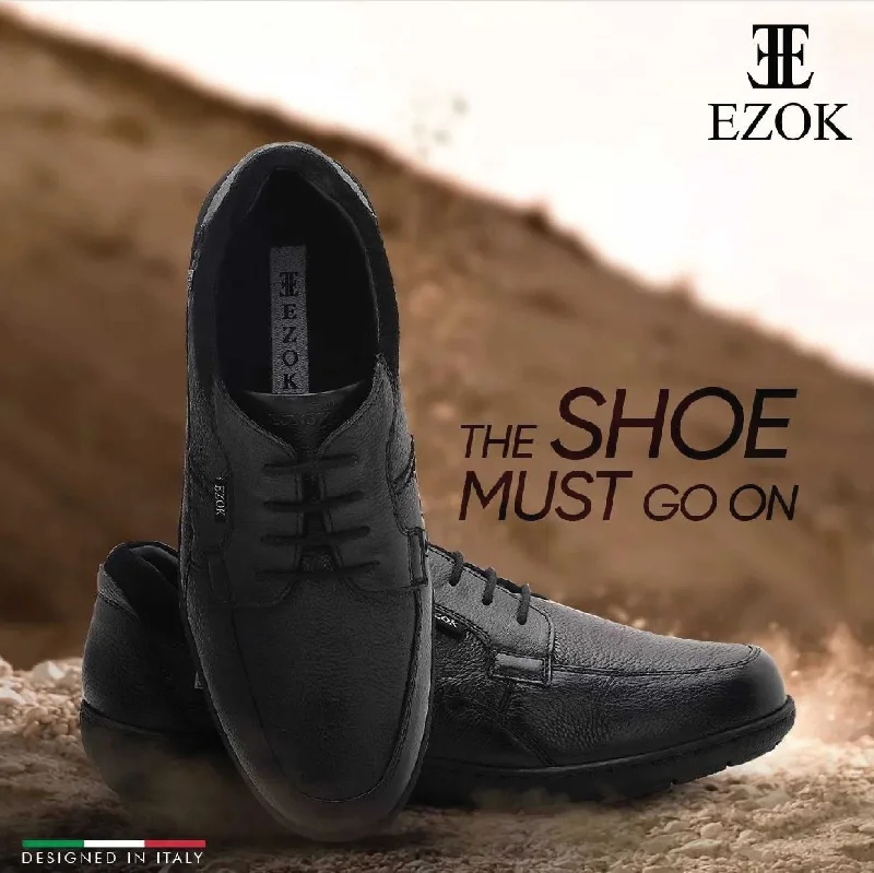 Men's casual shoes with a logo patch on the tongueEzok Black Outdoor Lace-Up Leather Shoes Men's casual shoes with a logo patch on the tongueEzok Black Outdoor Lace-Up Leather Shoes