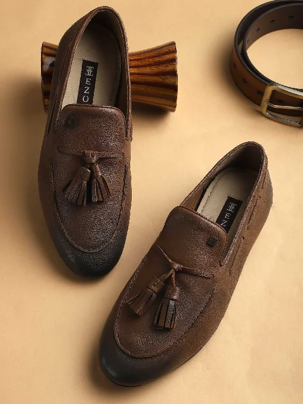 Leather men's casual shoes with a scuffed finishEzok Men Brown Leather Semi Formal Shoes 3101 Leather men's casual shoes with a scuffed finishEzok Men Brown Leather Semi Formal Shoes 3101