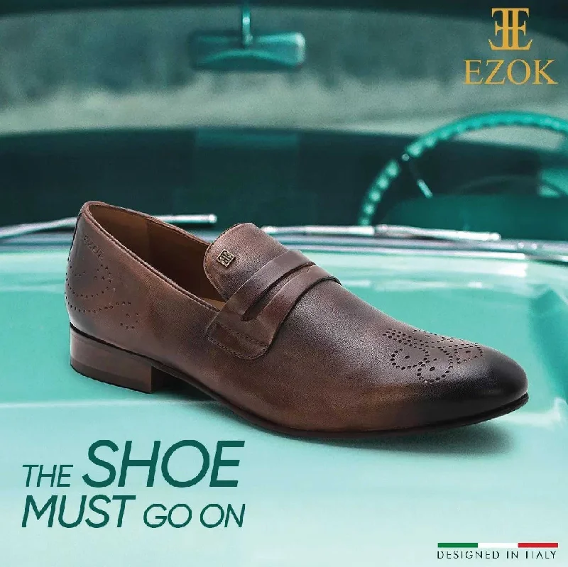 Breathable men's casual shoes for warm weatherEzok Men Brown Slip-On Formal Penny Loafers With Perforated Toe Shoes Breathable men's casual shoes for warm weatherEzok Men Brown Slip-On Formal Penny Loafers With Perforated Toe Shoes