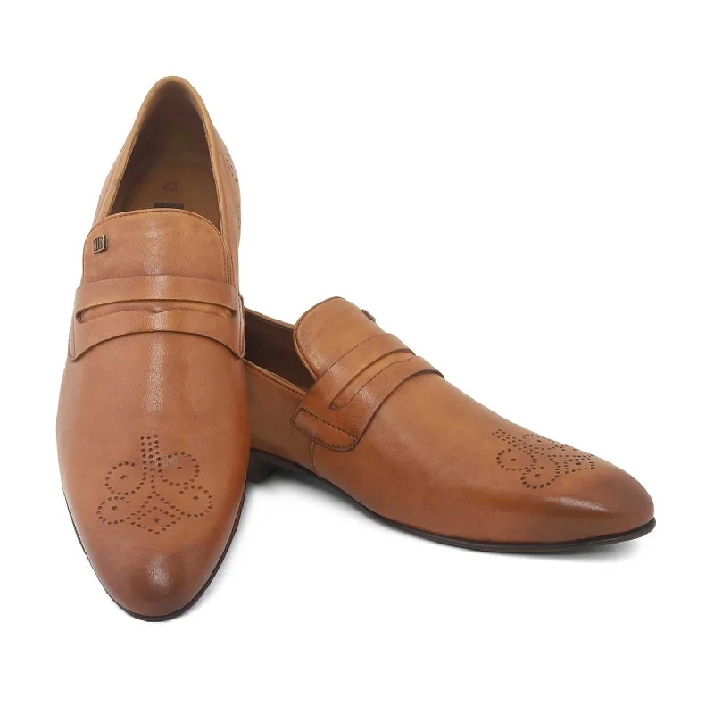 Suede men's casual shoes in earthy tonesEzok Men Tan Slip-On Formal Penny Loafers With Perforated Toe Shoes Suede men's casual shoes in earthy tonesEzok Men Tan Slip-On Formal Penny Loafers With Perforated Toe Shoes