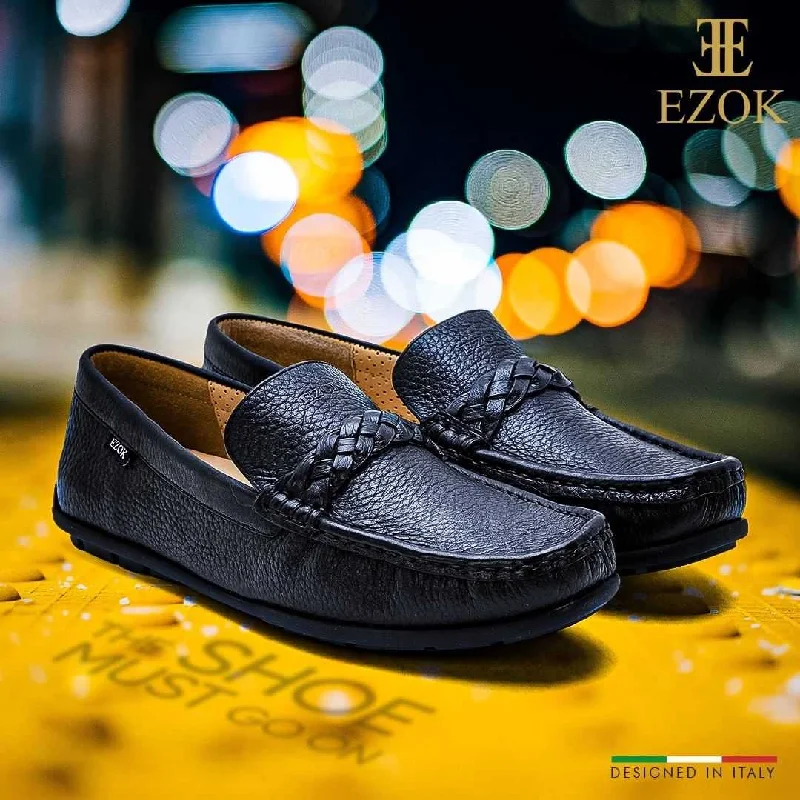 Men's casual shoes with a stretchy side panelEzok Mens Black Moccasin Driving Leather Loafers Men's casual shoes with a stretchy side panelEzok Mens Black Moccasin Driving Leather Loafers