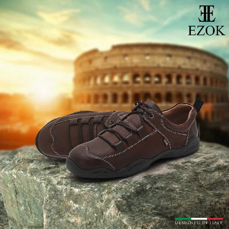 Leather men's casual shoes with a scuffed finishEzok Mens Casual Brown Leather Sneakers Leather men's casual shoes with a scuffed finishEzok Mens Casual Brown Leather Sneakers