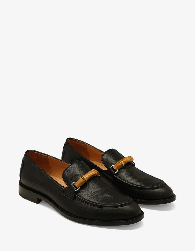 Men's loafers with a decorative buckleCasablanca Black Embossed Leather Loafer