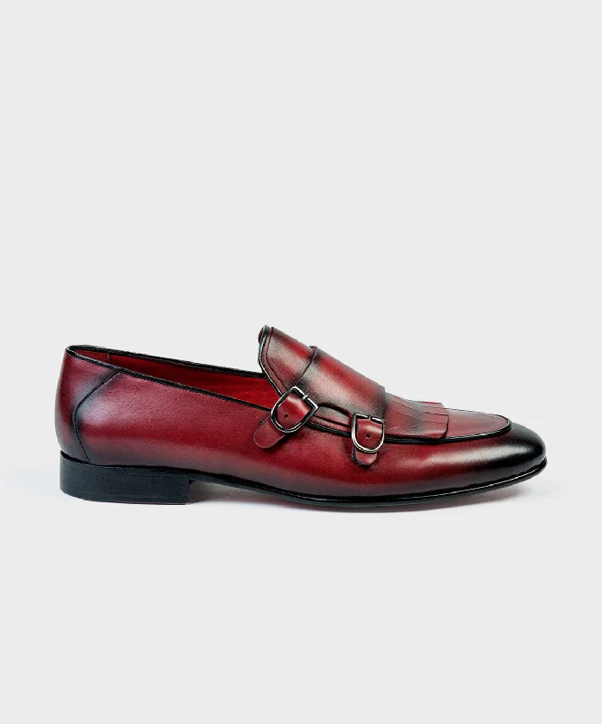 Slip - on men's loafers for easy wearRed Double Monk Shoes