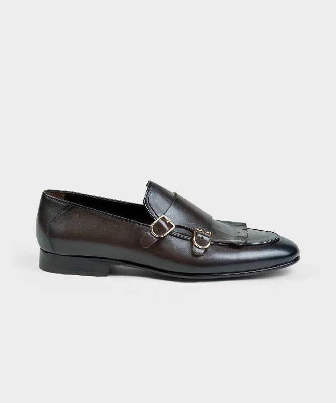 Men's leather loafers with a penny slotBrownDouble Monk Shoes