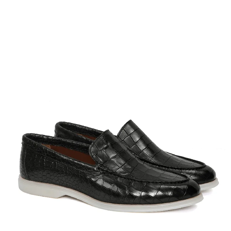 Men's loafers with a flexible sole for easy movementYacht Slip-On Shoes in Black Croco Men's loafers with a flexible sole for easy movementYacht Slip-On Shoes in Black Croco