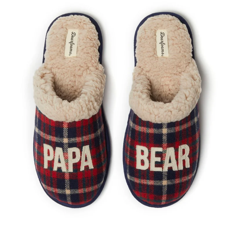 Dearfoams Men's Papa Bear Plaid Scuff Slipper