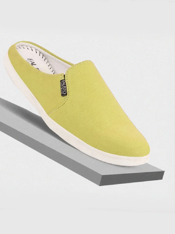 Men's casual shoes with a soft insole for cushioningMen Green Casual Back Open Canvas Stylish Slip On Shoes