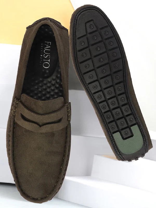 Men's casual shoes with a stretchy side panelMen Mehandi Suede Leather Side Stitched Driving Loafer and Moccasin Men's casual shoes with a stretchy side panelMen Mehandi Suede Leather Side Stitched Driving Loafer and Moccasin