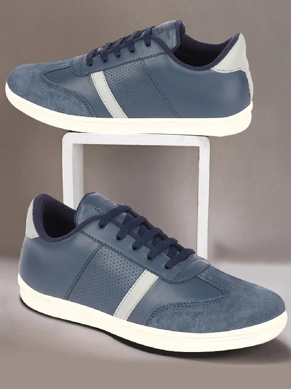 Canvas slip - on men's casual shoes for convenienceMen Navy Blue Embellished Strip Breathable Upper PU Suede Leather Lace Up Sneakers Shoes Canvas slip - on men's casual shoes for convenienceMen Navy Blue Embellished Strip Breathable Upper PU Suede Leather Lace Up Sneakers Shoes