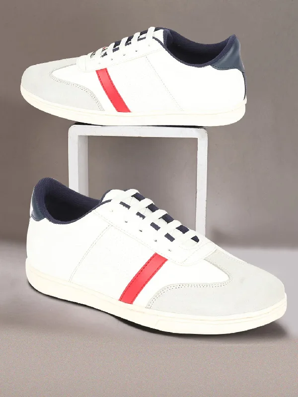 Men's casual shoes with a low - profile designMen White Embellished Strip Breathable Upper PU Suede Leather Lace Up Sneakers Shoes Men's casual shoes with a low - profile designMen White Embellished Strip Breathable Upper PU Suede Leather Lace Up Sneakers Shoes