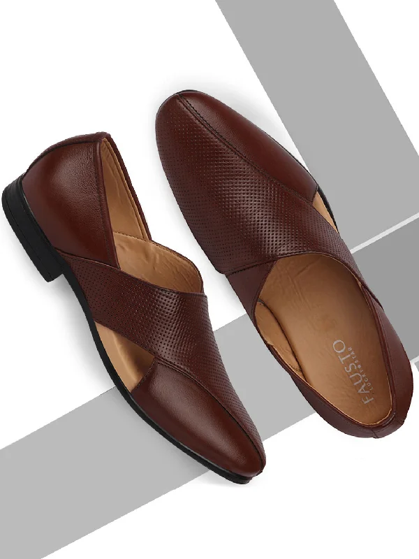 Men's loafers with a flexible sole for easy movementMen Formal Tan Peshawari Front Open Leather Slip On Shoes Men's loafers with a flexible sole for easy movementMen Formal Tan Peshawari Front Open Leather Slip On Shoes
